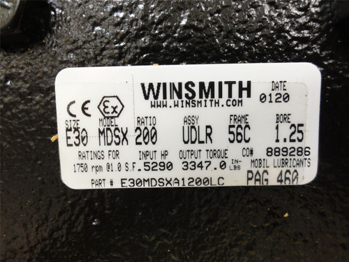 Winsmith E30MDSXA1200LC; Worm Gear Reducer; 200:1 Ratio; RA