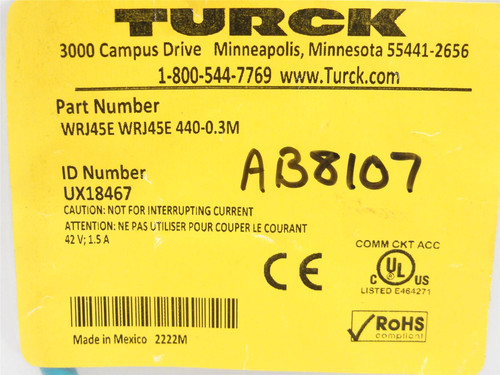 Turck WRJ45E WRJ45E 440-0.3M ; Double-End Cable UX18467; RJ45