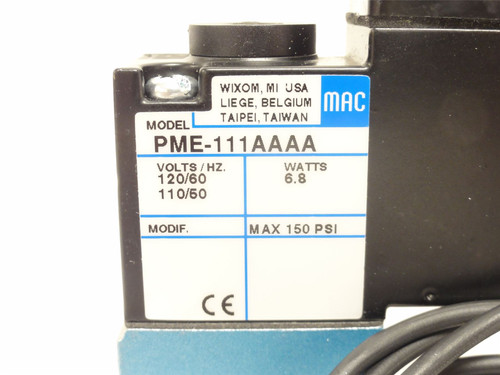 MAC PME-111AA; Pilot Air Valve; 150PSI; 110/120VAC; 6.8W
