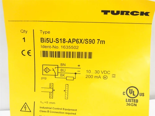 Turck Bi5U-S18-AP6X/S90-7M; Prox Sensor 1635502 0-30VDC; PNP