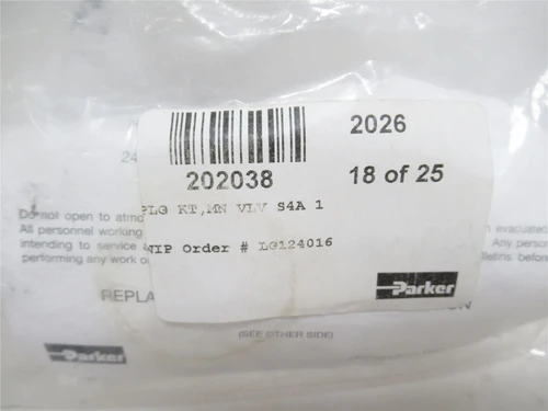 Parker 202038; Main Valve S4A Plug Kit; Size: 1"