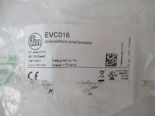 IFM EVC016; Cordset 2' Length 4A 250V AC / 300V DC