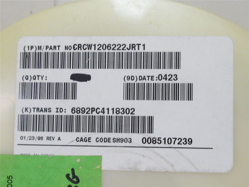 Vishay CRCW1206222JRT1; Lot-3000 Chip Resistor; 2.2Kohm; +-5%