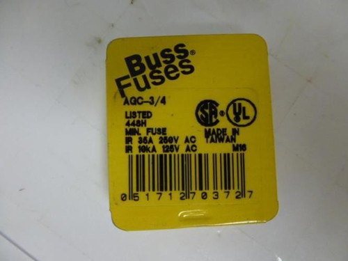 Bussmann AGC-3/4; Fuse 3/4 Amp; 250VAC Pkg 5