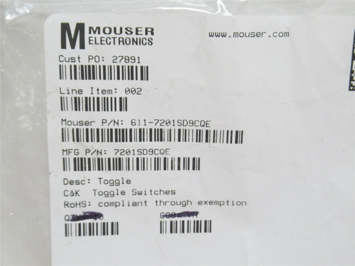 C&K 7201SD9CQE; Toggle Switch; DPDT; 5A; 125VAC/28VDC