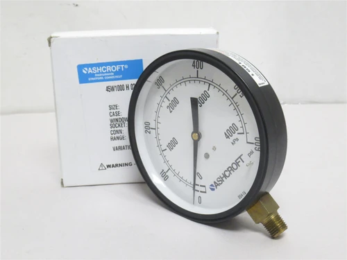 Ashcroft 45W1000H02L600; Pressure Gauge 0-600PSI; 4-1/2" Dial