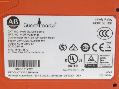 Allen-Bradley 440R-M23084; Safety Relay; 24VAC/DC; 0.15-3s