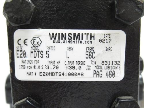Winsmith E20MDTS41000A8; Gear Reducer; RA; 5:1 Ratio; 3.7HP