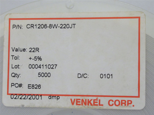 Venkel CR1206-8W-220JT; Lot-5000 Chip Resistor; 22ohm