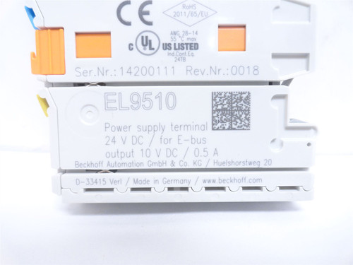 Beckhoff EL9510; EtherCAT Power Supply Terminal; 10VDC