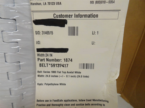 Intralox S1800-24-6.6; Flat Top Belt; 24" Width x 6.6' Long