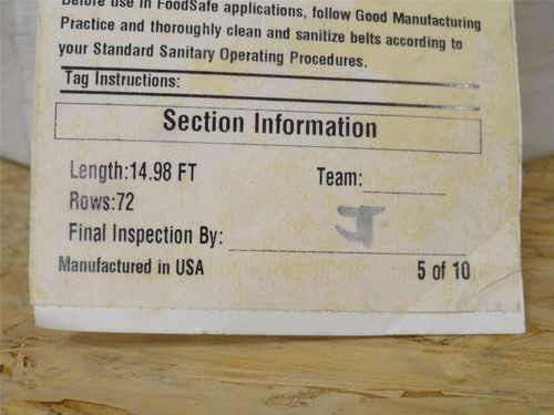 Intralox S1800-8-15; Flat Top Conveyor Belt 8" Wide x 15' Long
