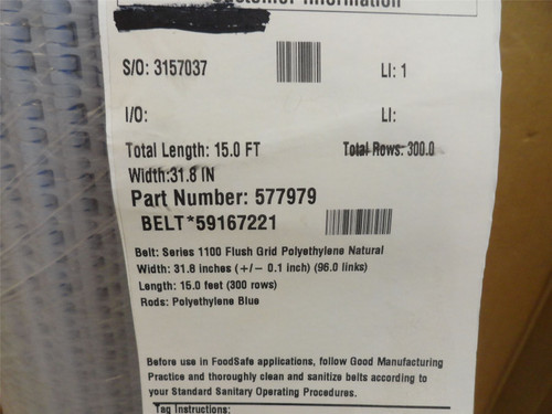 intralox S1100-31.8-15; Flush Grid Belt; 31.8" W x 15' Long
