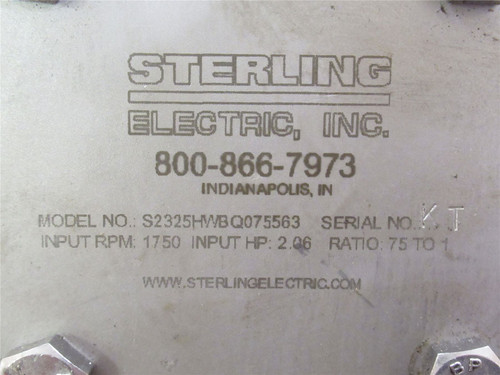 Sterling S2325HWBQ075663; Custom Gearbox; SS; RA; 75:1 Ratio