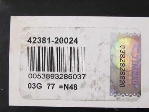 Timken 42381-20024; Tapered Roller Bearing Cone; 3.8125"ID