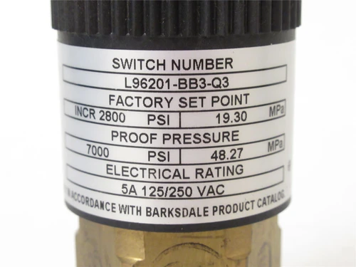 Barksdale L96201-BB3-Q3; Pressure Sensor; 125/250VAC; 5A