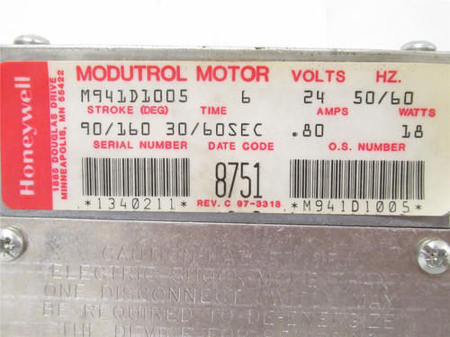 Honeywell M941D1005; Modutrol Motor;24VAC;0.80A;18W;30/60 Sec