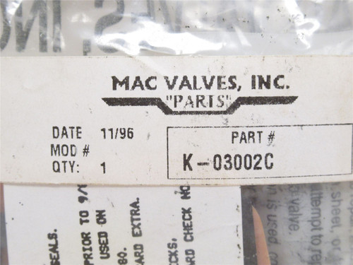 MAC K-03002C; Valve Repair Kit; Sealed Bag