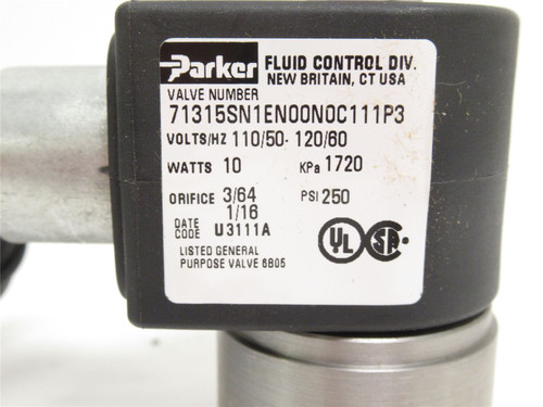 Parker 71315SN1EN00N0C111P3; Solenoid Valve 1/8NPT; 110/120V