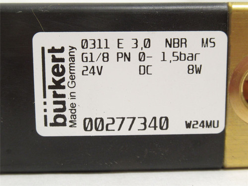 Burkert 277340; Solenoid Valve; 0-1.5 Bar; 24VDC; G1/8