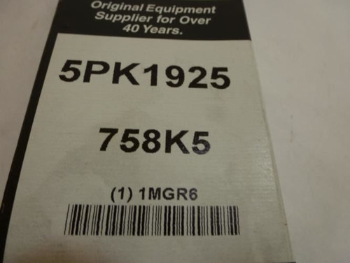 Bando 5PK1925; Serpentine Belt 758K5; 5-ribs 75.8"L; 1MGR6
