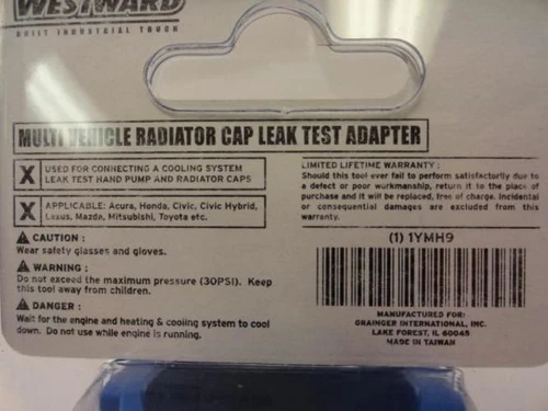 Westward 1YMH9; Multi Vehicle Radiator Leak Test Adapter