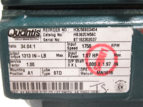 Dodge H3C56S03404; Quantis Gearbox; 34.04:1 Ration; 1.07Hp