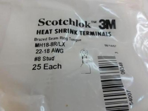 3M MH18-8R/LX; Pack of 25 Heat Shrink Terminals # 8 Stud