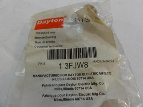 Dayton 3FJW8; Bag-5 Bronze Sleeve Bearing; 18mm ID; 25mm OD