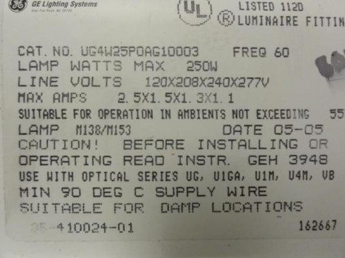 GE UG4W25P0AG10003; Ballast Housing; 250 W