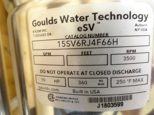 Goulds 15SV6RJ4F66H; Vertical Multi-Stage Pump 10HP; 360PSI