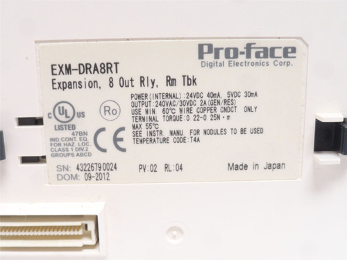 Pro-Face EXM-DRA8RT; Output Relay Module; 8 Point; 24VDC