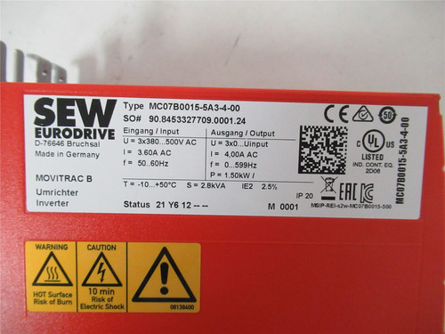 SEW MC07B0015-5A3-4-00; AC Drive  1.5 KW (2 HP) 380-500Vac
