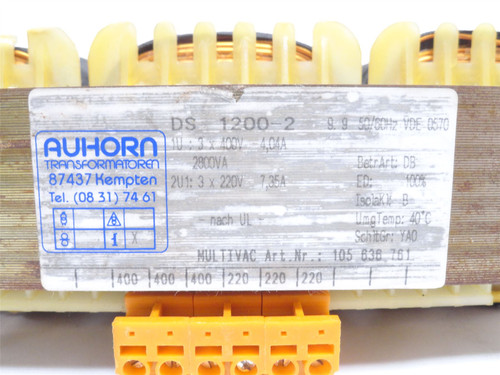 Multivac 85641301403; AUHORN Transformer md# DS1200 - 2800VA