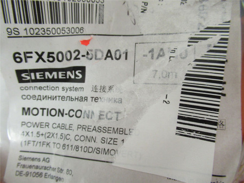 Siemens 6FX5002-5DA01-1AH0; Power Cable Motion Connect