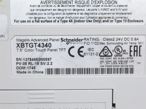 Schneider XBTGT4340; Color Touch Panel; 7.5"; 24VDC; 0.9A