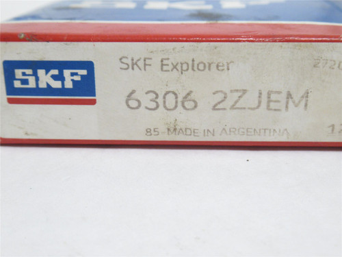 SKF 6306 2ZJEM; Ball Bearing 30mm ID x 72mm OD x 19mm Wide