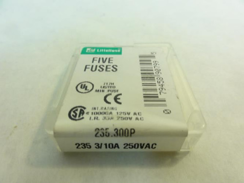 Littelfuse 235300P; Lot-5 Fuses; 3/10A; 250VAC