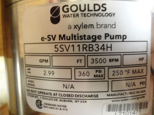 Goulds 5SV11RB34H; Vertical Multi-Stage Pump; 5HP; 230/460VAC