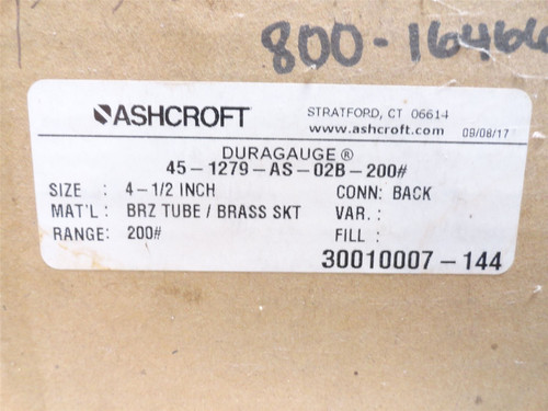 Ashcroft 45-1279-AS-02B-200; Analog Pressure Gauge; 200PSI