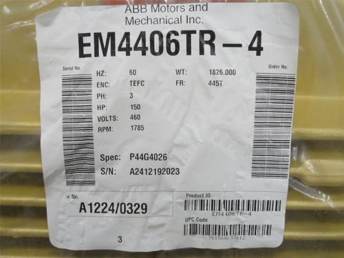 Baldor EM4406TR-4; AC Motor; 150HP; 460V; 1785RPM; 3PH; 60HZ