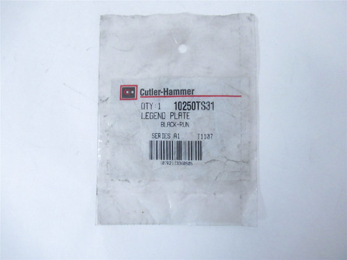 Cutler-Hammer 10250TS31; Legend Plate - Black; "RUN"