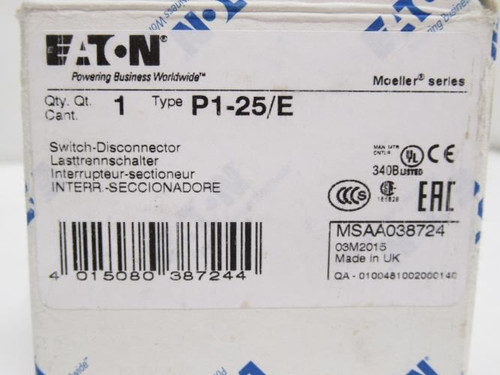Eaton P1-25/E; Disconnect Switch; 3P; 690V; 25A; Front Mount