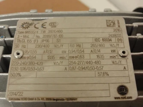 Nord SK63S/4; Geared Motor; 0.14kW; 230/460V;1635RPM; 3Ph