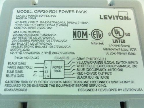 Leviton OPP20-RD7; Power Pack; Control Input: 24VDC; 2mA
