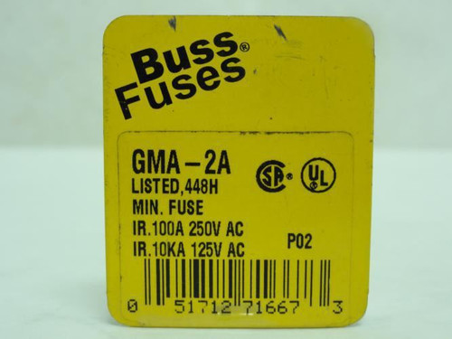 Bussmann GMA-2A; Box-5 Fast Acting Glass Fuse 2A; 250VAC
