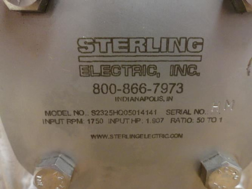 Sterling SS2325HQ05014141; Worm Gear Reducer; 50:1 Ratio; SS