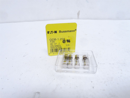 Bussmann GDB-1.25A; Lot-4; Fast-Acting Glass Fuses; 1.25 Amp
