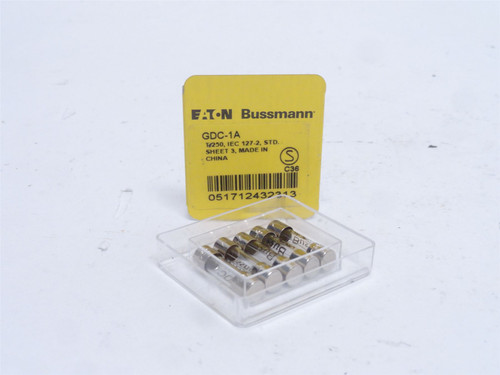Bussmann GDC-1A; Box-5; Time Delay Glass Fuses; 1A; 250VAC