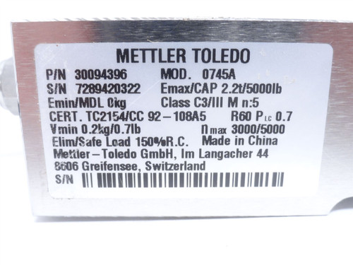Mettler-Toledo 0745A-30094396; Load Cell 2.2t/5000LBS